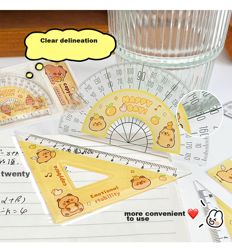 KALRENCAT Stationery Student Exam Drawing Ruler Set: 15cm Straight Ruler + 2 Triangular Rulers + Protractor, 4-Piece Set Recommended for Middle And High School Exams, National Day And Mid-Autumn Festival Gift, Blue 4