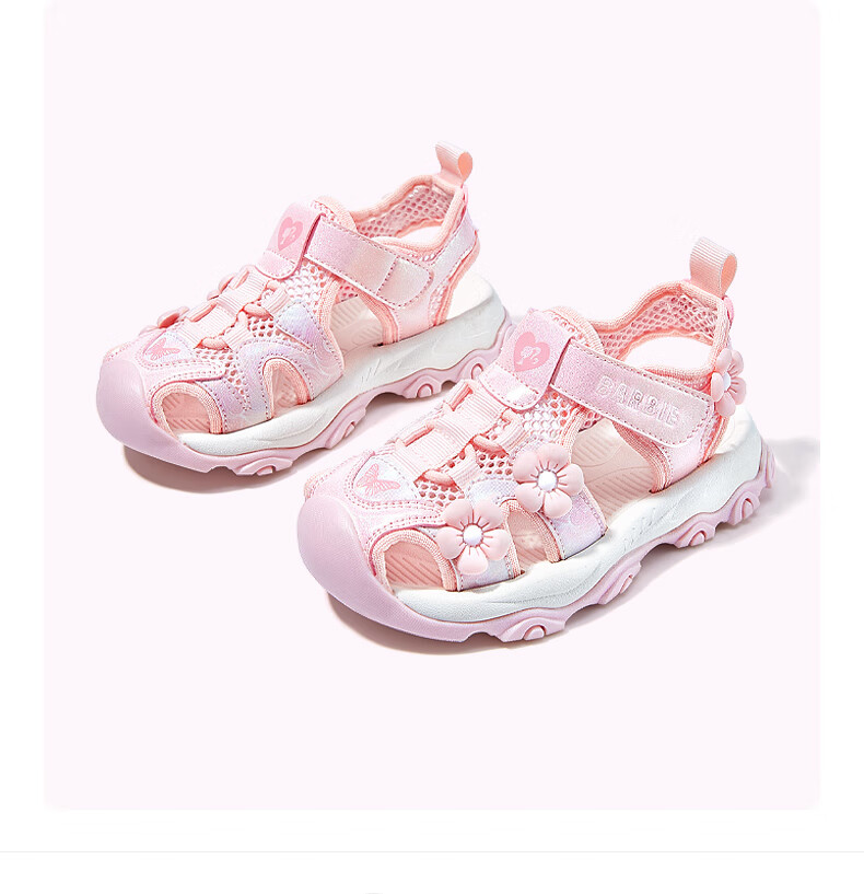Barbie Children's Sandals, Summer Kids' Sandals with Small Floral Decoration, Closed-Toe Beach Sandals for Girls, DA5920, Light Purple, Size 28 4