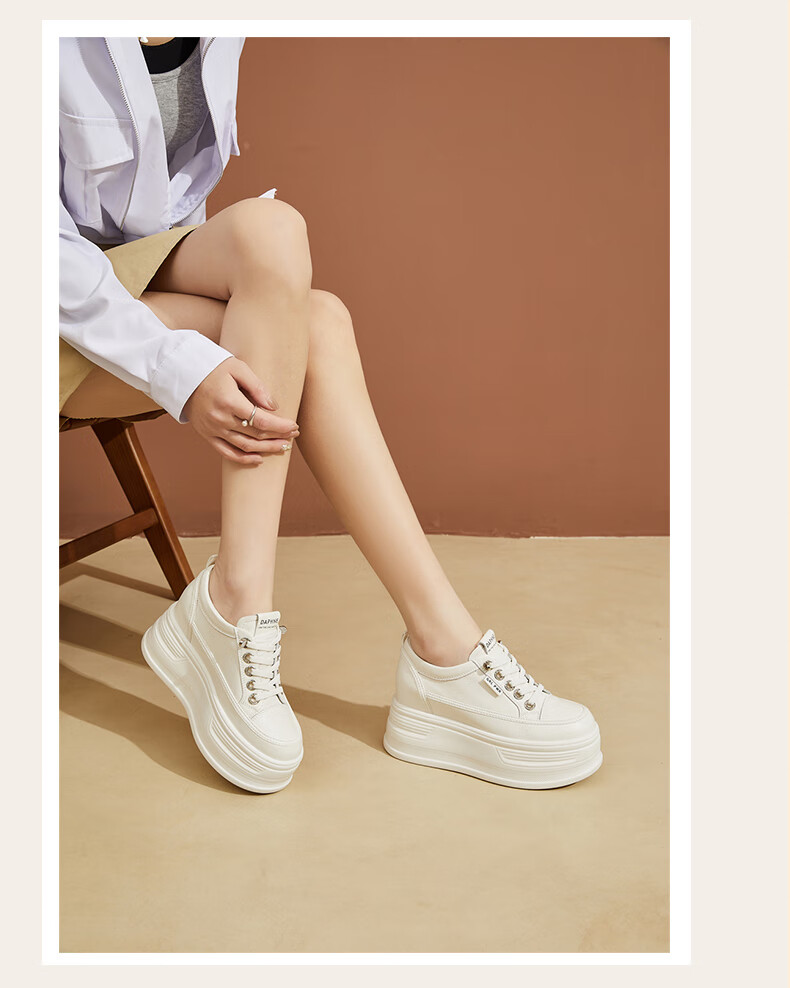 DAPHNE Thick-Soled Height-Increasing Casual Shoes for Women, Classic Sneakers, Height-Increasing Slimming White Shoes for Petite Women, White, Size 35 11