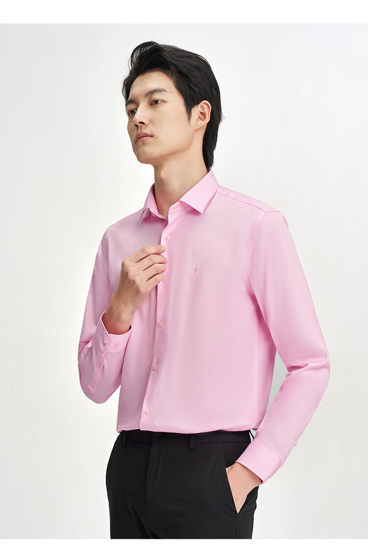 TRIES [Celebrity Style] Men's Long-Sleeve Shirt, Solid Color Business Style for All Seasons, Multi-Color Spring And Autumn Embroidered Work Shirt 11