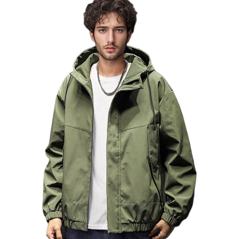 I'M DAVID Men's Windbreaker Jacket for Spring, Autumn And Winter, Workwear Outdoor Fleece-Lined Thickened Sports Loose Fit, Black, 2XL