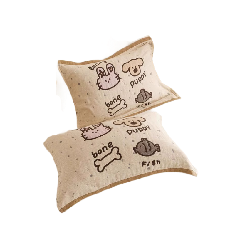 AVIVI Class A Pure Cotton Pillowcase, Four Seasons Student Pure Cotton Gauze Pillowcase, One Pair, Animal Park Design, 52*75cm