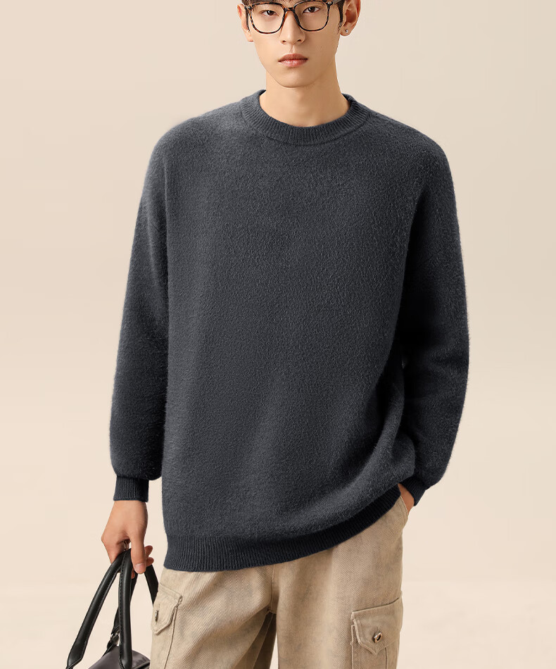 GENIOLAMODE Men's Sweater, Winter Round Neck Thick Warm Inner Layer Base Shirt for Men, Winter Knitted Clothing, Black, 2XL 11