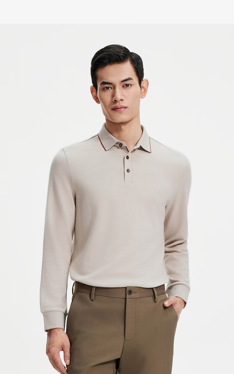 Goldlion [Contains Wool] Autumn And Winter Men's Simple Texture Business Casual Polo Shirt, Dark Brown-97, XX 8