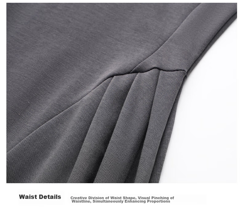 Olrain French-Style Elegant V-Neck Dark Gray Dress for Women, Summer Waist-Cinching A-Line Hem Audrey Hepburn Style, Dark Gray, Size L 29