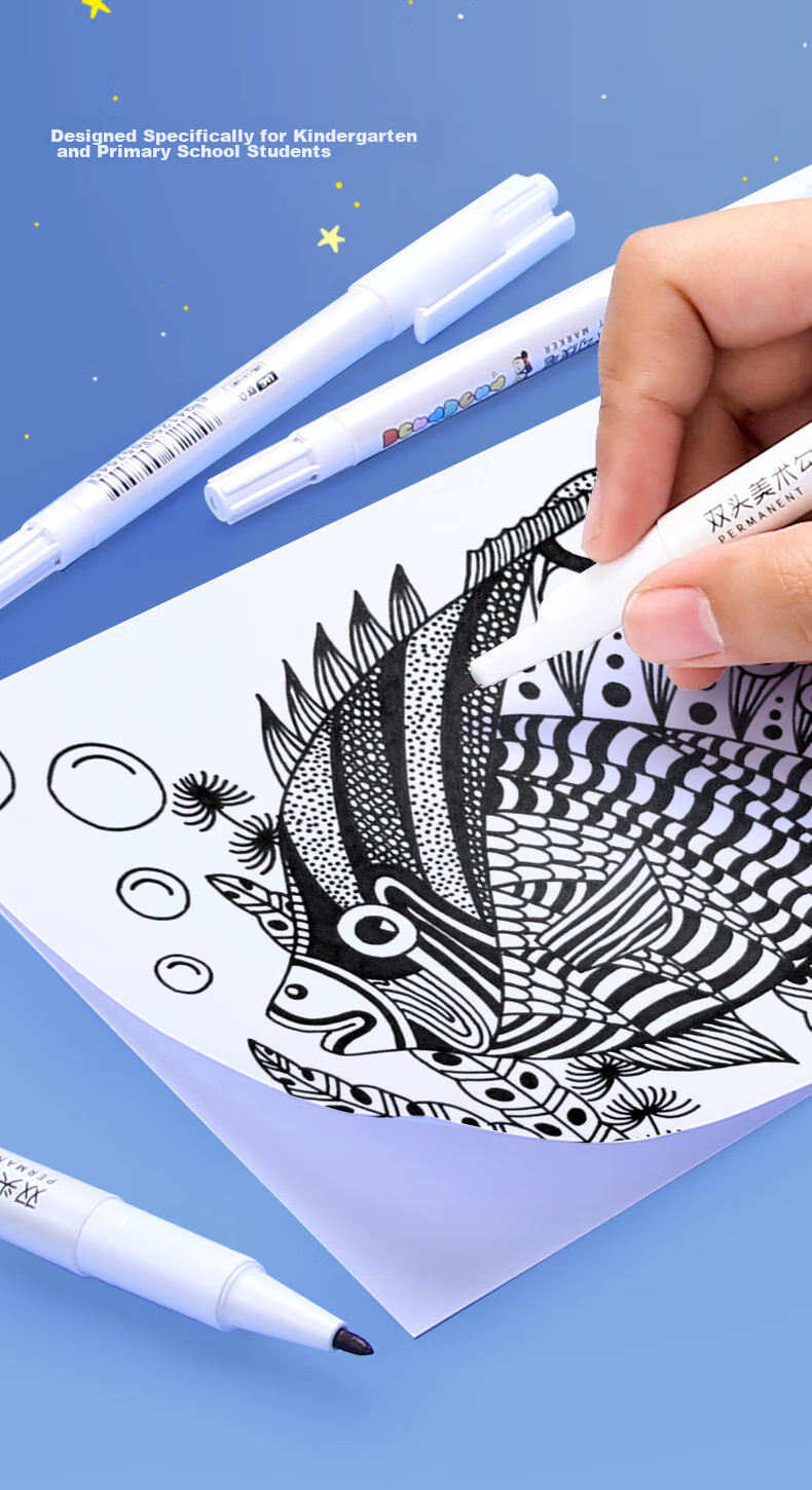 Disney Dual-Tip Fine Line Markers, Black, Oil-Based, for Art And Signing, Suitable for Children And Students, 10 Pcs/box Drawing Pens 2
