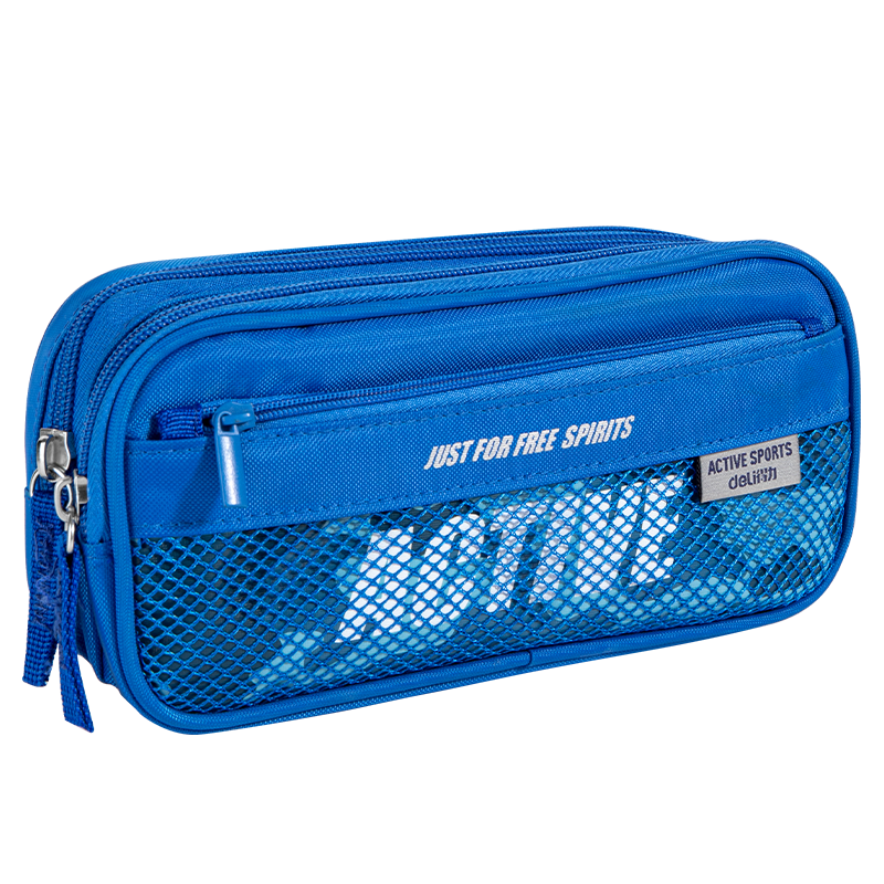 Deli Student Sports Pencil Case, Large Capacity Fashionable Kangaroo Pouch Stationery Box, Elementary School Student Stationery Storage Bag, 3074 Blue Back-To Supplies