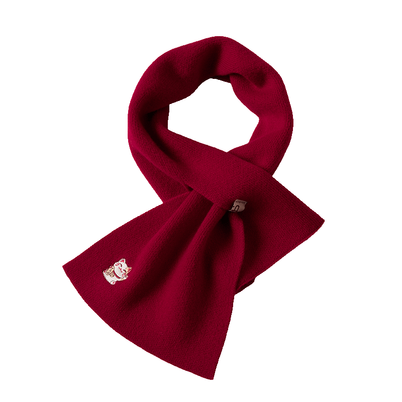 JIUMU Pure Wool Scarf for Women, Autumn And Winter Embroidered Red Warm Neck Warmer, Mid-Autumn Festival Birthday Gift