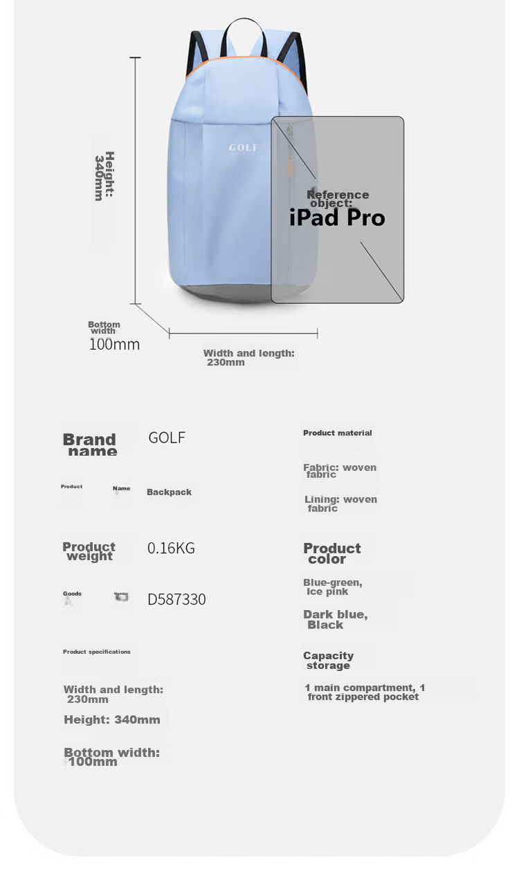 GOLF Backpack for Men And Women, Casual IPad Bag, Sports Outdoor Mini Travel Hiking Bag, Student And Children's Schoolbag 15