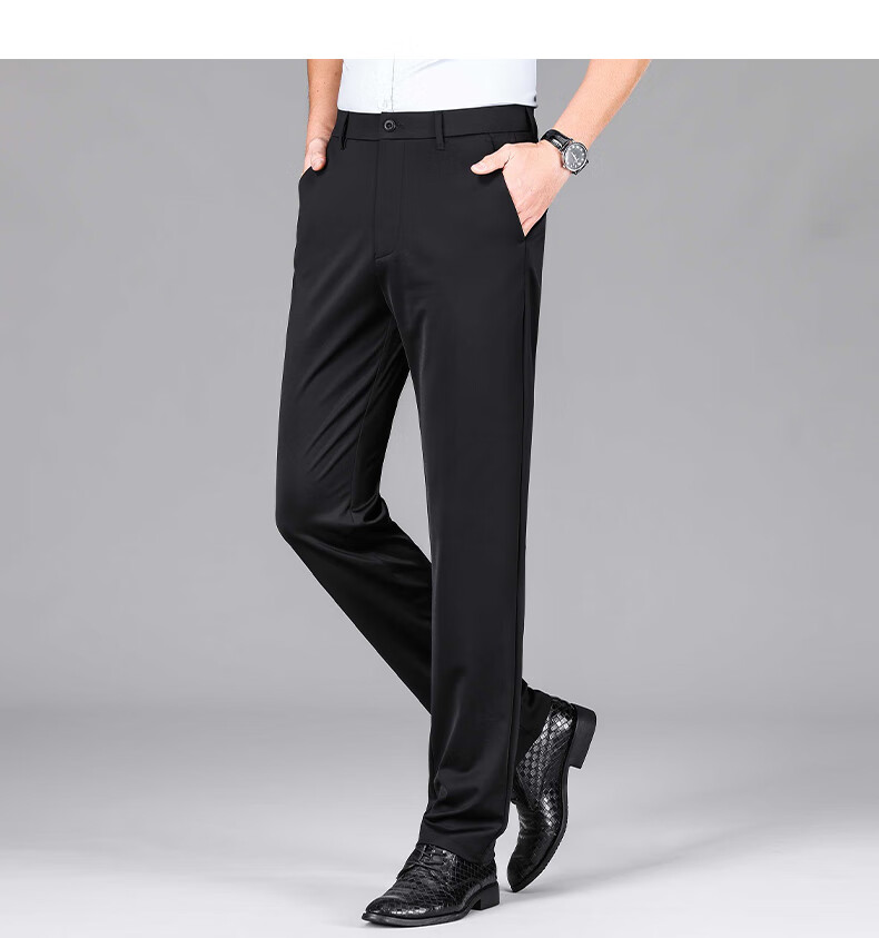 ROMON [With Mulberry Silk] Sun Protection High Elasticity Ice Silk Casual Pants Men's Summer Thin Straight Work Pants Suit Trousers 10