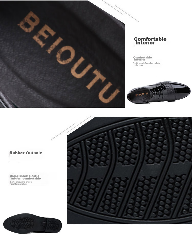 BEIOUTU Leather Shoes for Men, Business Formal Shoes, British Style Low-Cut Lace-Up Patent Leather Wedding Shoes, 2813 Black, Size 42 6