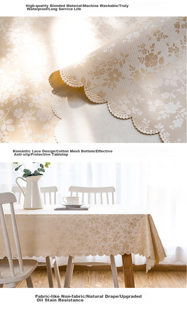 AVIVI Waterproof, Oil-Proof, And Heat-Resistant PVC Tablecloth for Dining Table And Coffee Table, Rectangular Table Mat 130*180, Rose Champagne Color 5