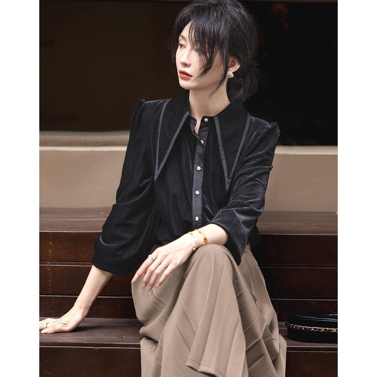Dme [Japanese-Style Fragrance] Spring And Autumn Elegant High-Quality Lapel Shirt, Single-Breasted Long-Sleeve Lady's Blouse, Women's Top