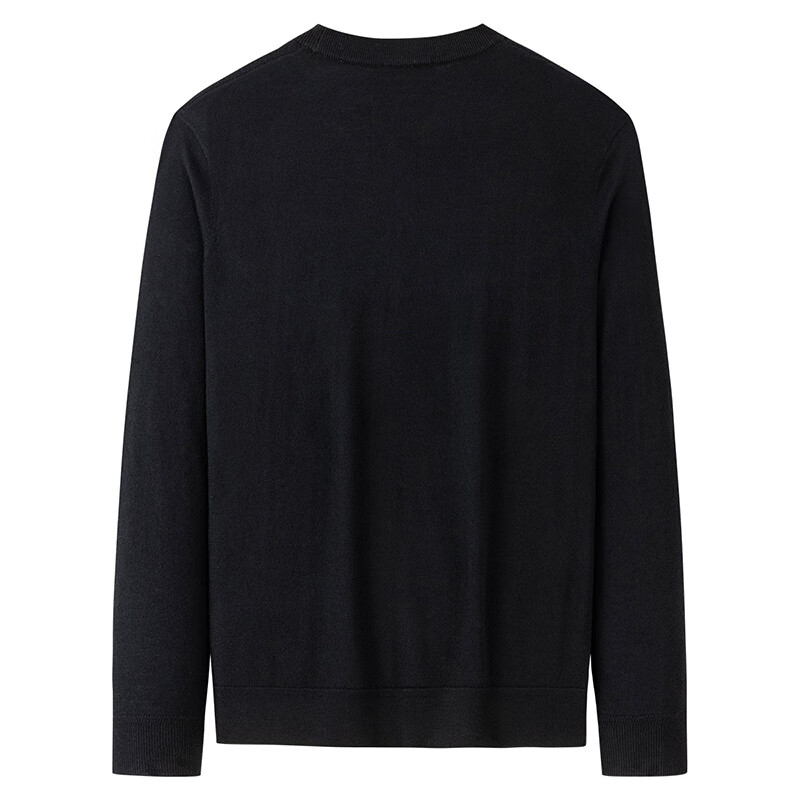 DANCING WOLVES [Machine Washable] Crew Neck Knit Sweater for Men, Autumn And Winter Style, Embroidered Warm Top, 001 Black, Size 165