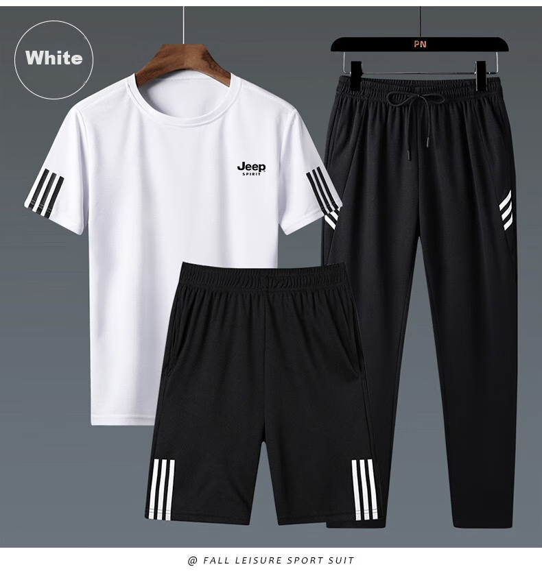 JEEP SPIRIT Men's Summer Short-Sleeve T-Shirt Set of Three, Versatile Outdoor Sports Outfit, White Three-Piece Set, 4XL 11