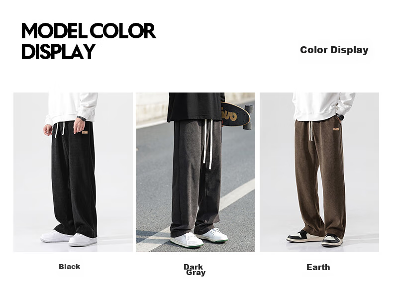 Huili Corduroy Pants for Men, Spring And Autumn New Style, Loose Straight Wide-Leg, Casual Sports Trousers, Long Pants, Black, 3XL 6