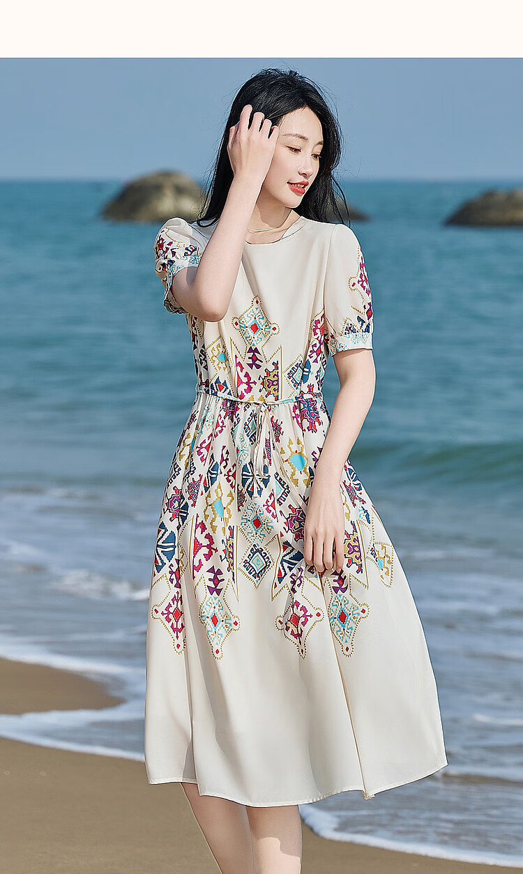 Dme [Romantic French Series] Lightweight, Flowing, Ethereal Atmosphere Non-Positionable Floral Print Mid-Sleeve Women's Dress 16