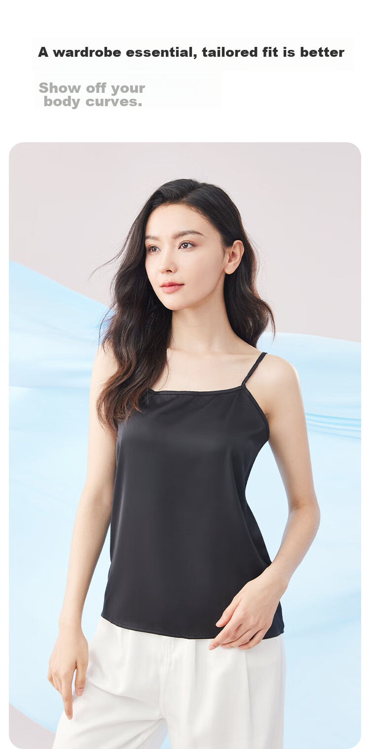 MiiOW Women's Camisole Tank Top for Spring And Autumn, Inner Wear Or Outer Wear, Beautiful Back Design, Faux Silk Thin Strap Basic Versatile Undershirt 11