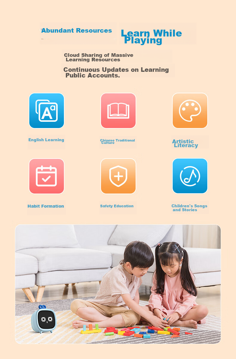 TEN-WIN Elementary School Student Smart Alarm Clock AI Time Management Device Multilingual Translation Learning Stationery Children's Official Textbook Visual Electronic Clock 1204 Blue 8