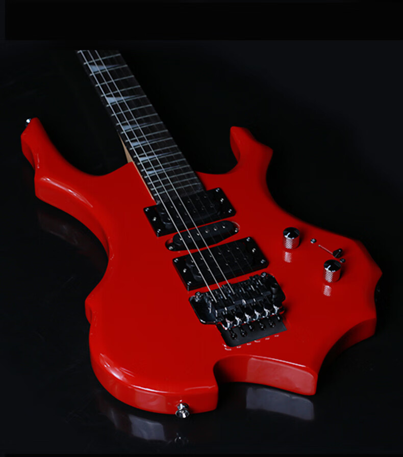 Minsine Night Sky Black/Flame, Unique Shaped Electric Guitar, Adult Professional-Grade Dual-Shake Electronic Guitar for Beginners 12