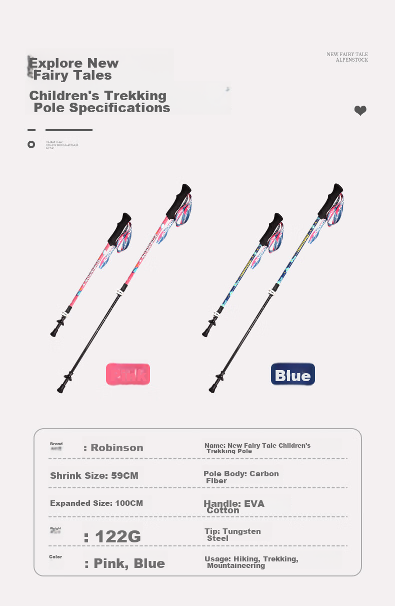 Lubinxun Children's Hiking Poles, Outdoor Telescopic Lightweight Walking Sticks, Two-Section Portable Trekking Poles for Teenagers And Adults, Pink 10
