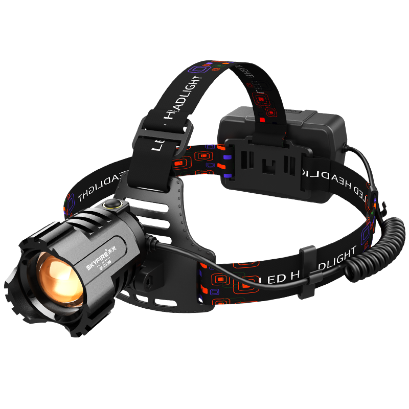 SkyFire Headlamp with High Brightness, Long Battery Life, Rechargeable, Head-Mounted, for Construction Sites, Mines, Night Fishing, High-Power Outdoor Use, Beach Combing And Fishing
