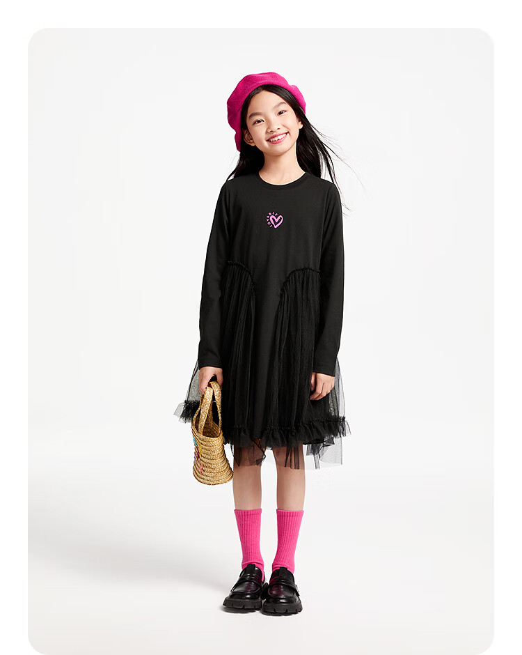 Annil Girls' Long-Sleeve Dress, Spring 2025 New Style, Black, Size 150 8