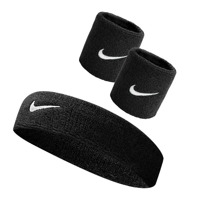 NIKE Wristband And Headband Set, Sports Sweat-Absorbing, Running, Hiking, Fitness Protective Gear, Black Set