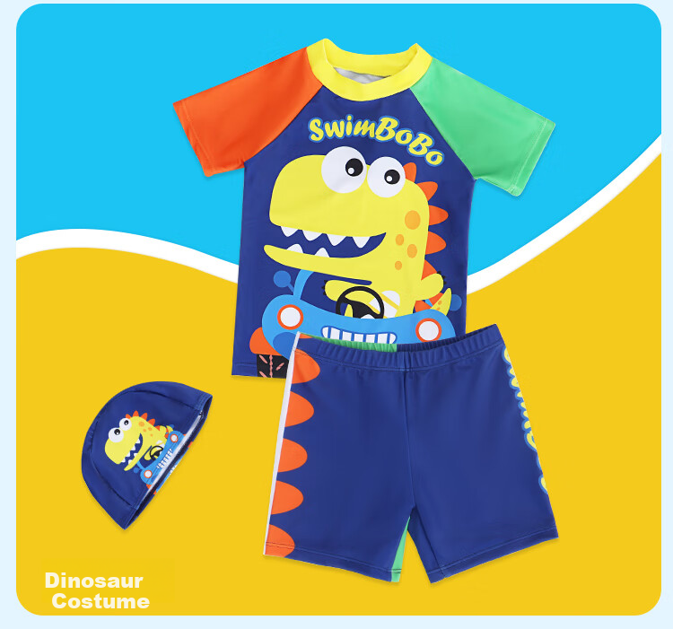 Swimbobo Children's Swimwear, Boys' Two-Piece Swimsuit, Beginner Swimming Gear, Cartoon Crocodile Design, Long-Sleeve Two-Piece Swimsuit, Size 90 7