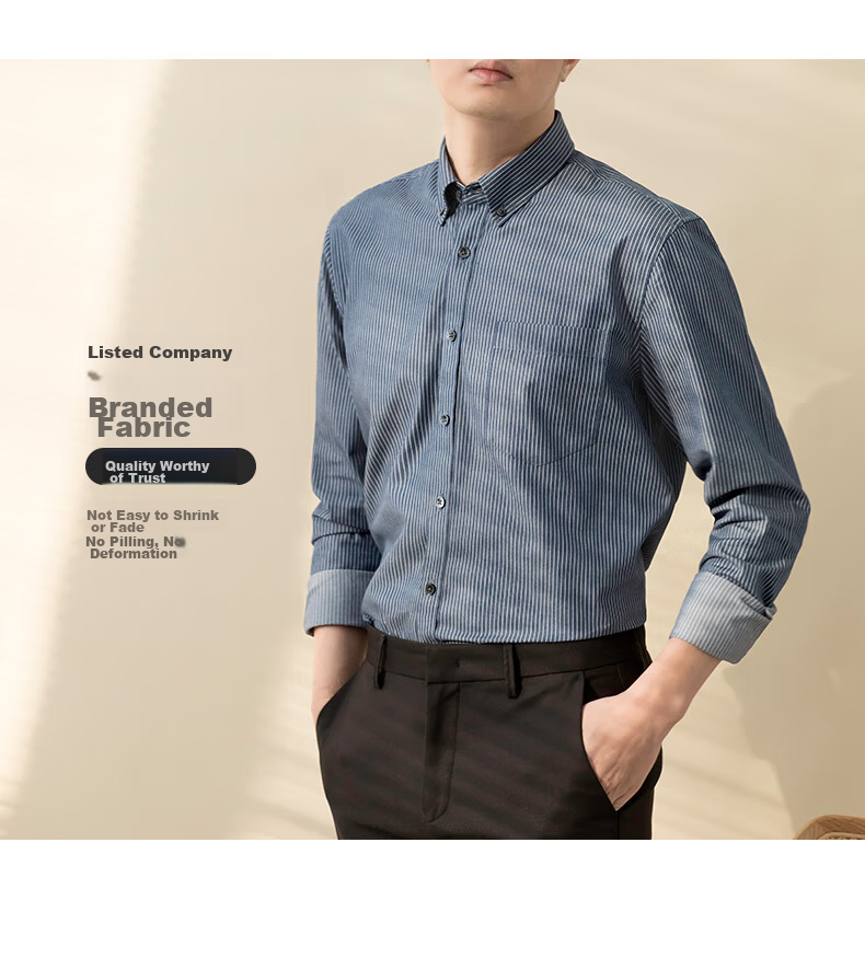 BLACKMONDAY [Easy-Care] Striped Shirt for Men, Spring And Autumn Business Casual Wrinkle-Resistant Non-Iron Long-Sleeve Dress Shirt 5