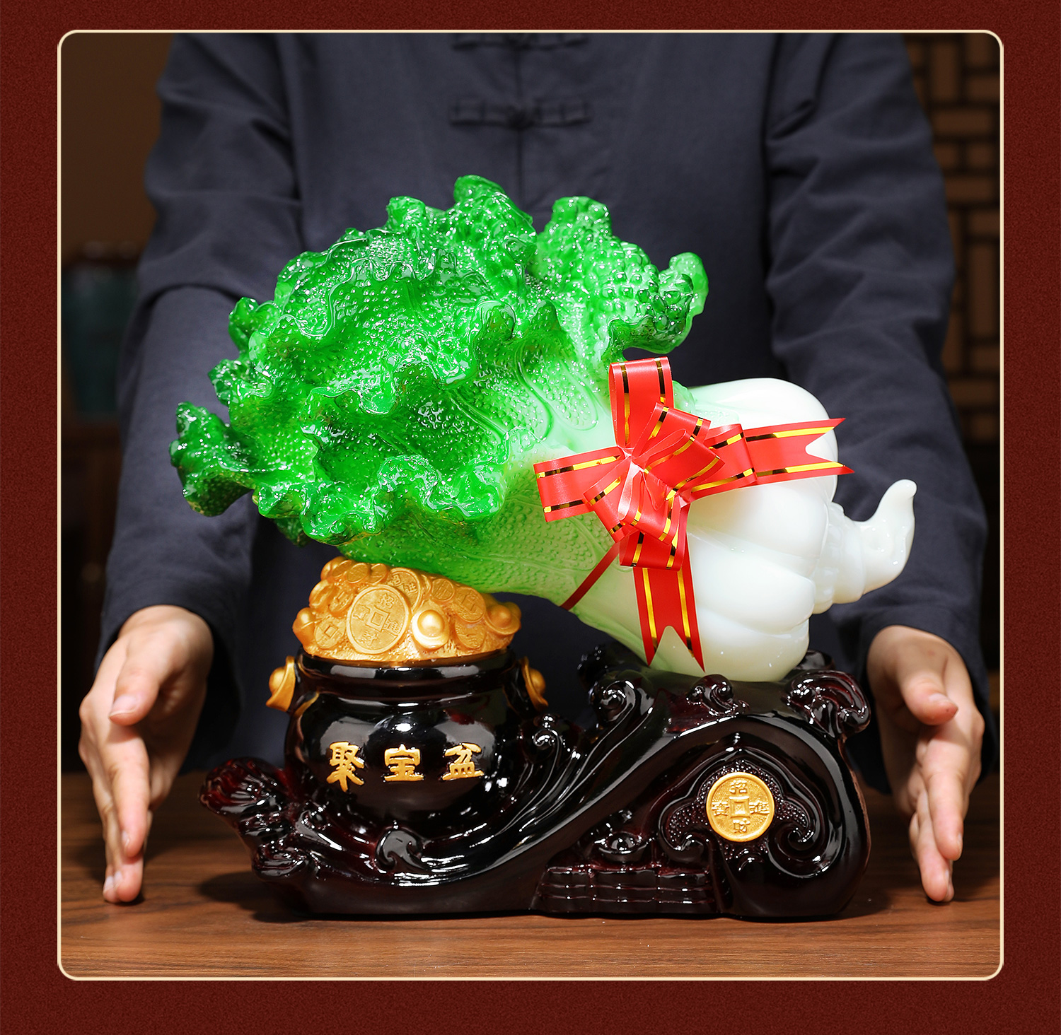 依芙裳 白菜摆件聚宝盆百财如意四季发财工艺品迁开业礼品家居客厅