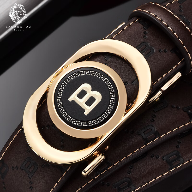 LAORENTOU Men's Leather Belt with Automatic Buckle, Waist Belt for Young And Middle-Aged Men, Birthday Gift for Boyfriend, 115-125cm