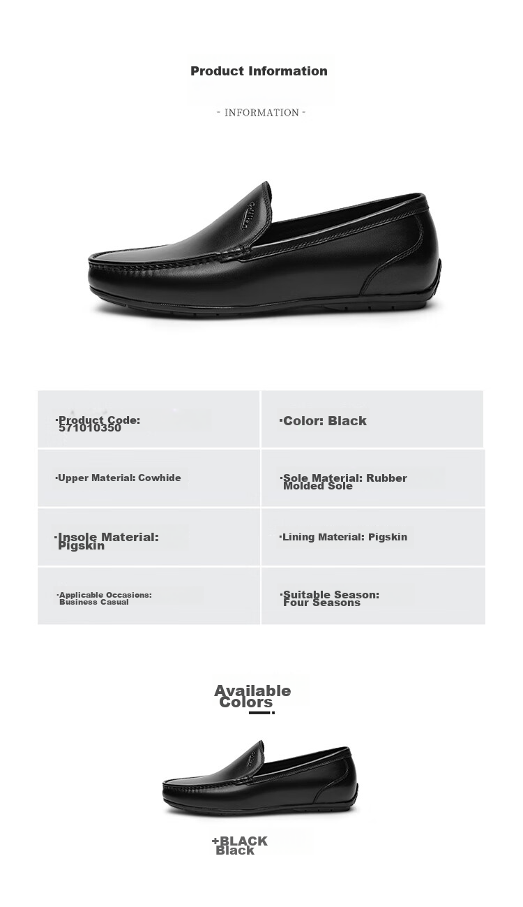 Goldlion Men's Slip-On Loafers, Comfortable Penny Loafers, Business Casual Leather Shoes, 57101035001A-Black Size 39 12