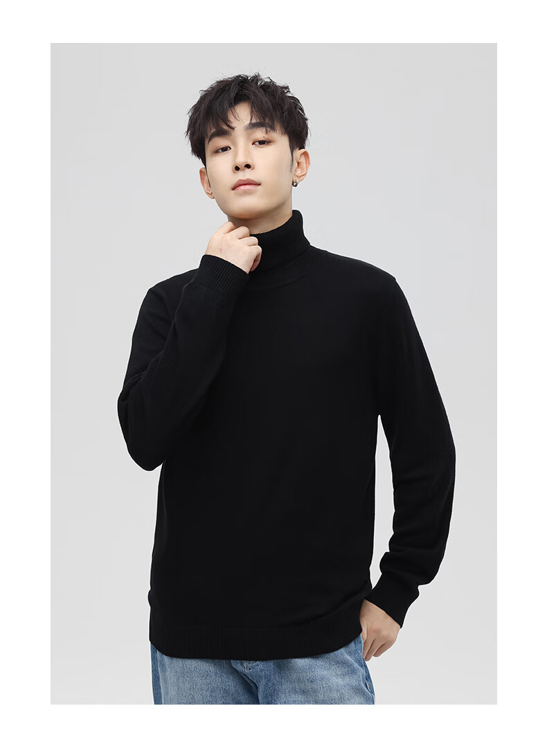 Jeanswest Men's Autumn Winter Fleece Lined Thickened Casual Turtleneck Warm Base Layer Simple Knit Sweater 3