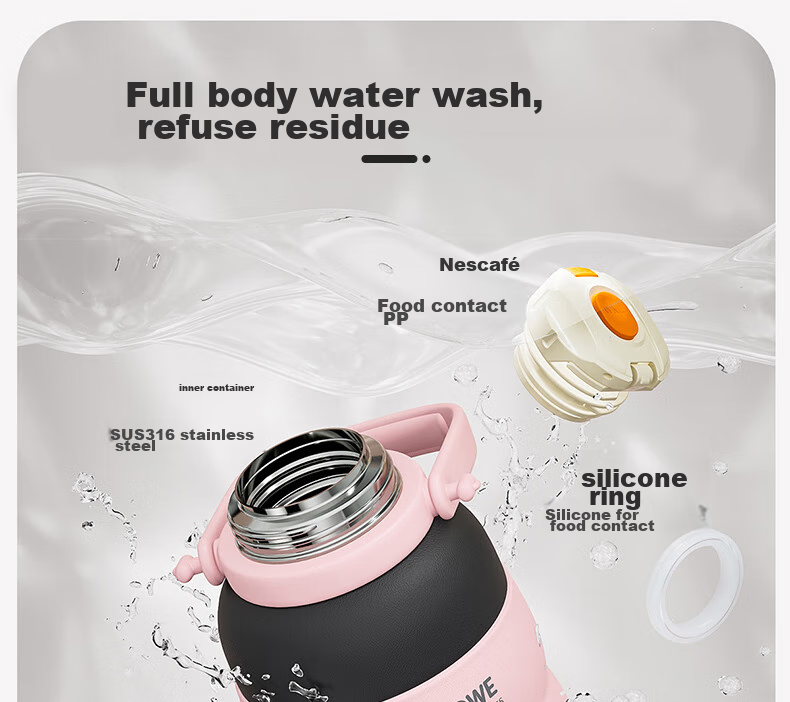 QWE Double-Insulated Water Bottle, 500ml, Cherry Blossom Love Pink, Straw Cup, Stylish Design, Temperature-Controlled, Portable Carrying Handle 18