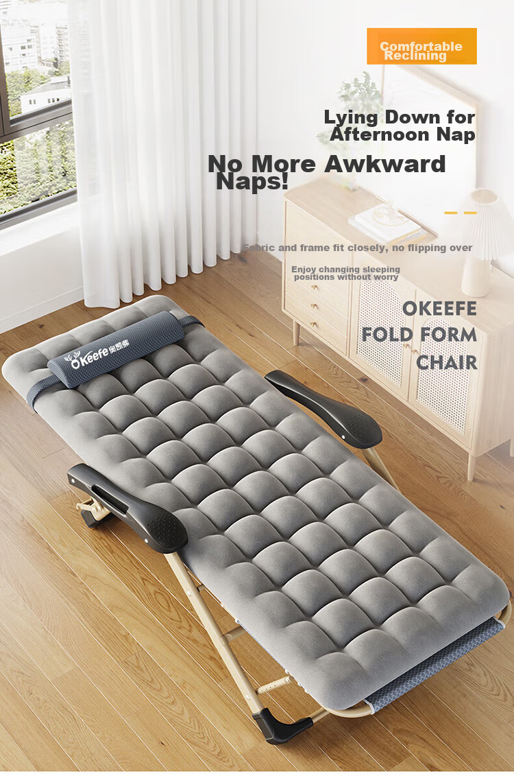 OKeefe Folding Bed, Lounge Chair, Single Bed, Office Nap Chair, Folding Chair, Hospital Companion Bed, Camp Bed, Integrated Seat Cushio 11