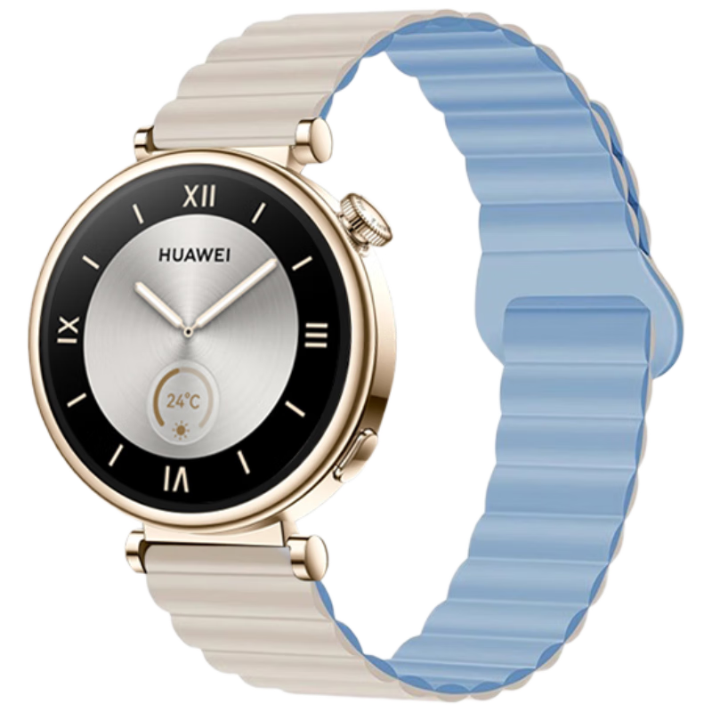 MSSM Compatible Liquid Silicone Magnetic Strap for Huawei Watch GT6/6pro/5/4/GT5pro/Watch5/4pro [Tea White with Blue] 41mm Dial