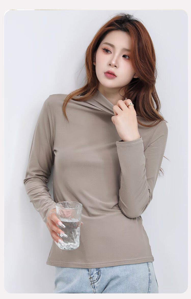 MiiOW Semi-Turtleneck Women's Base Layer Top, Spring And Autumn Inner Wear, Long-Sleeve Slim-Fit High-Elastic Base Underwear, Thin Autumn Top 20