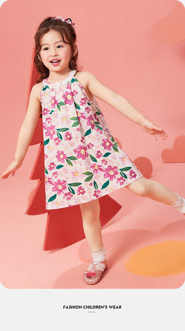 ASK JUNIOR Girls' Summer Dress, Children's Floral Spaghetti Strap Dress for Beach Vacation, Princess Style 5