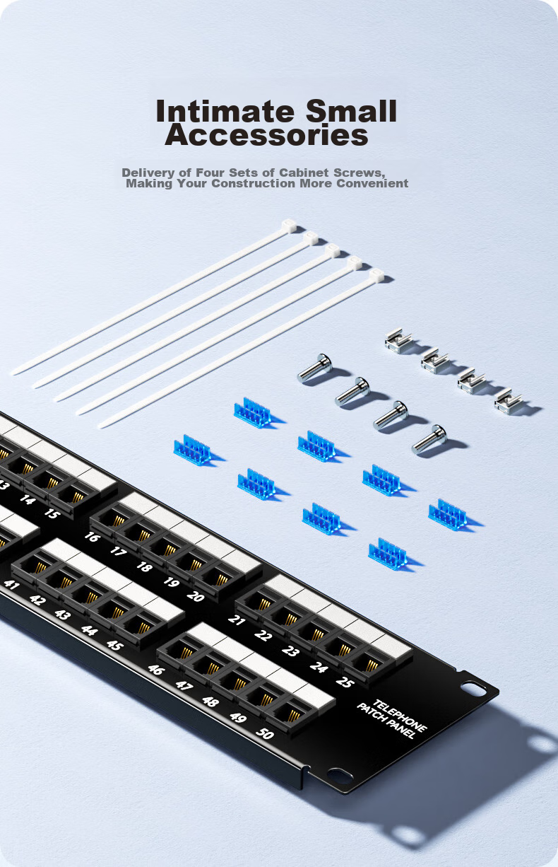BIAZE 50-Port Telephone Patch Panel, Voice Patch Panel, Engineering-Grade Thickened Gold-Plated RJ11 Telephone Line Crystal Head Direct Plug Patch Panel Rack Module-Type Wire Organizer 12