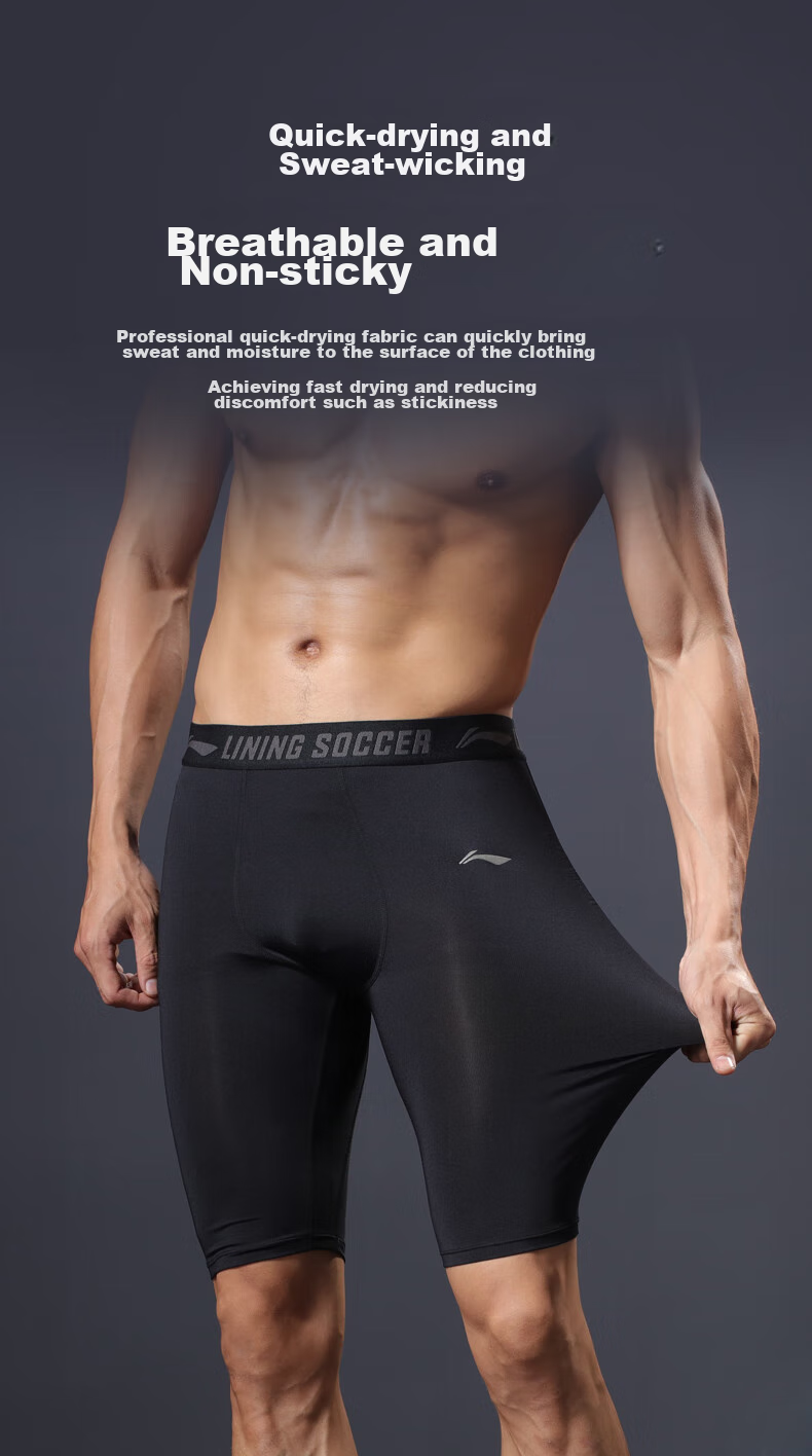 Li-Ning Men's Compression Shorts, Sports Running Quick-Dry Compression Pants, Fitness Underwear, High-Elastic Breathable Knee-Length Shorts, Basketball Training Shorts 4