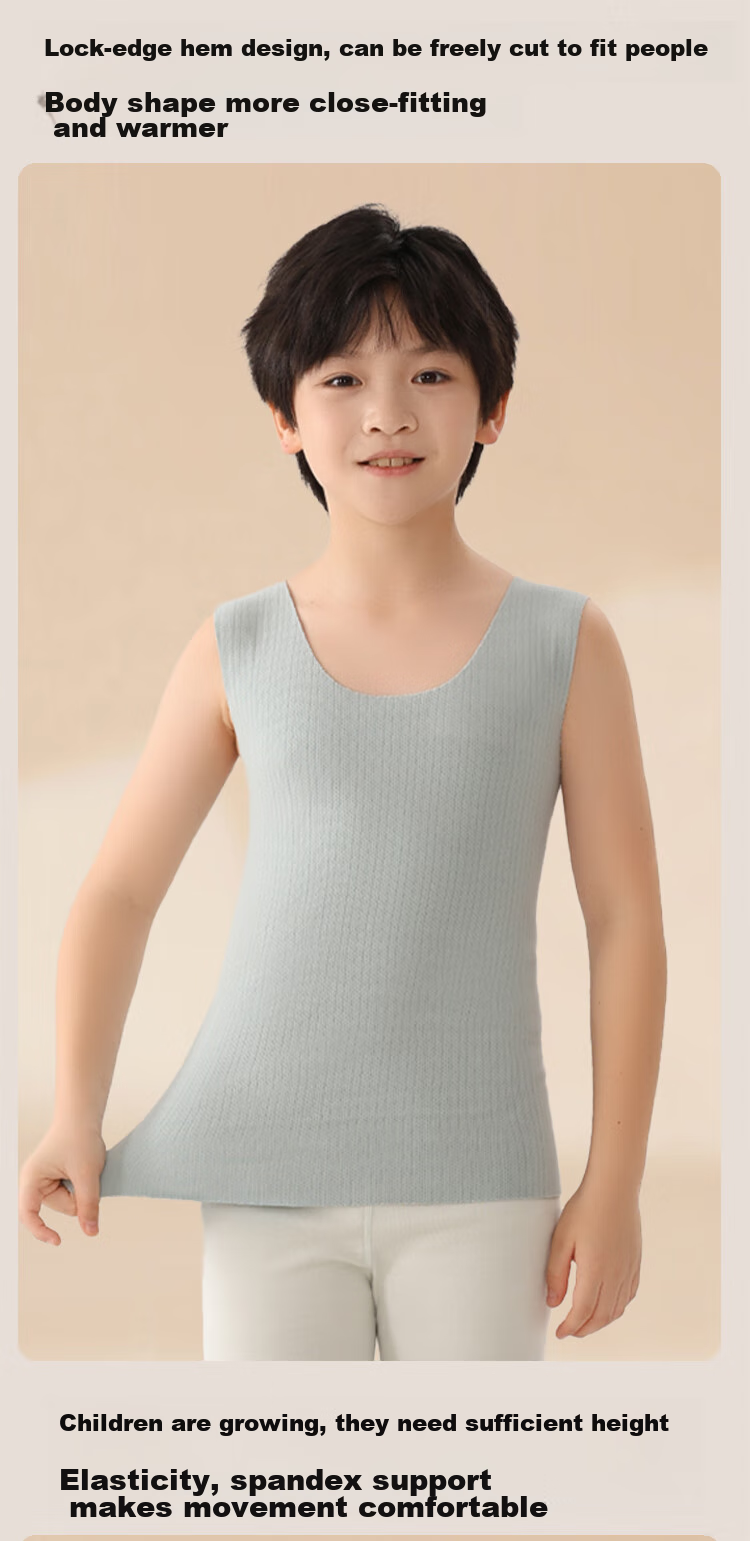 MiiOW Children's Thermal Underwear, Boys' Patch Vest, 100% Mulberry Silk, Tummy Protection, Seamless Inner Wear, Autumn And Winter Base Layer Vest 12