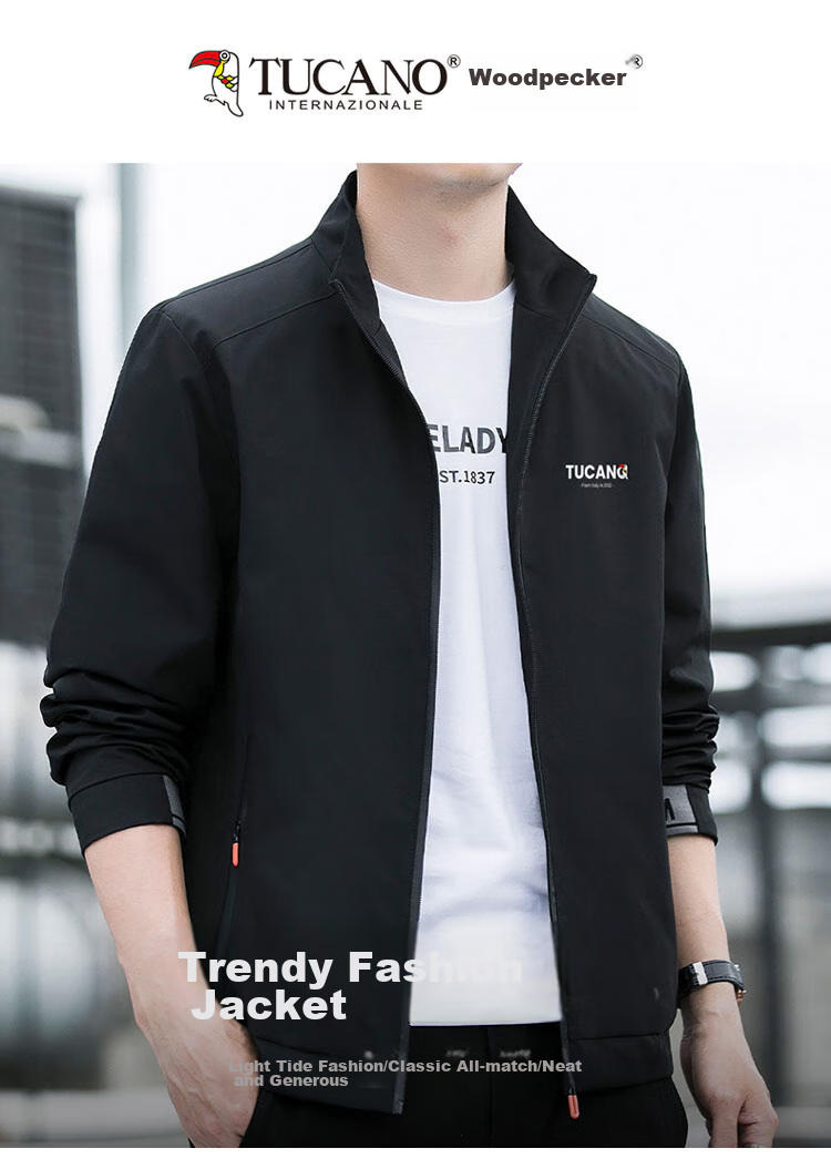 TUCANO Jacket Men's Coat Autumn Winter Men's Clothing Men's Wear Business Casual Stand-Up Collar Top Clothing Black XL 1