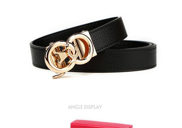 CROCODILE Genuine Leather Women's Belt, Double-Ring Automatic Buckle, Simple Top-Layer Cowhide Waistband, Birthday Gift, T2909 Black 13