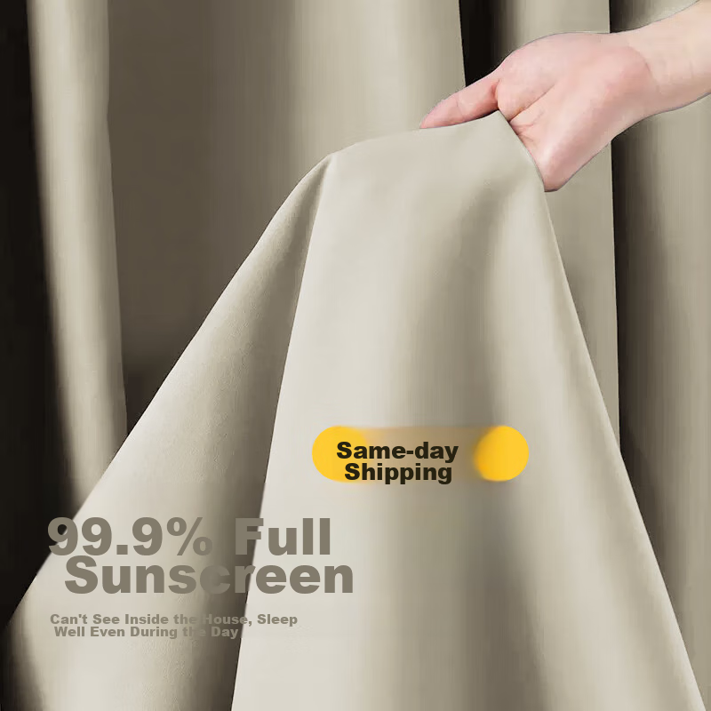 Ali Blackout Curtains for Home Use, Fully Blackout Fabric Curtains, Heat Insulation, Sun Protection, Hook-Style Bedroom Non-Transparent Curtains, 2.5*2.4 Meters