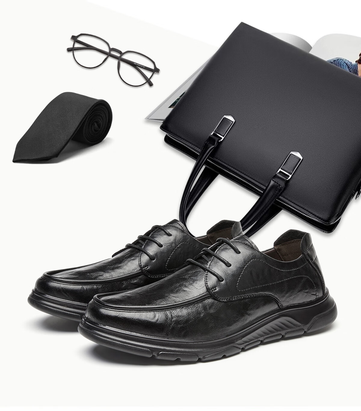 Huili Leather Shoes for Men, Spring And Summer Business Casual Formal Shoes, Comfortable Non-Slip Soft-Soled Work Shoes for Men, 1892 Black Size 44 5