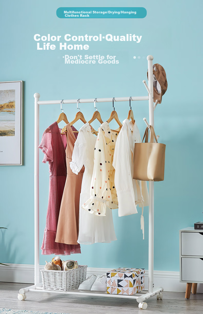 Yicainianhua Clothes Drying Rack, Floor-Standing Movable Hanger, Indoor Coat And Hat Stand, Balcony Clothesline, Drying Pole, 2166go 2