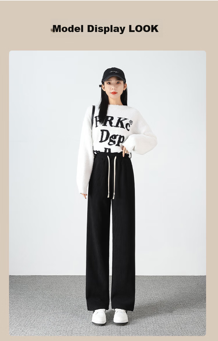FitonTon Corduroy Wide-Leg Pants for Women, Spring And Autumn 2026, High-Waisted Slimming Draping Loose Straight-Leg Casual Ladies Trousers 16