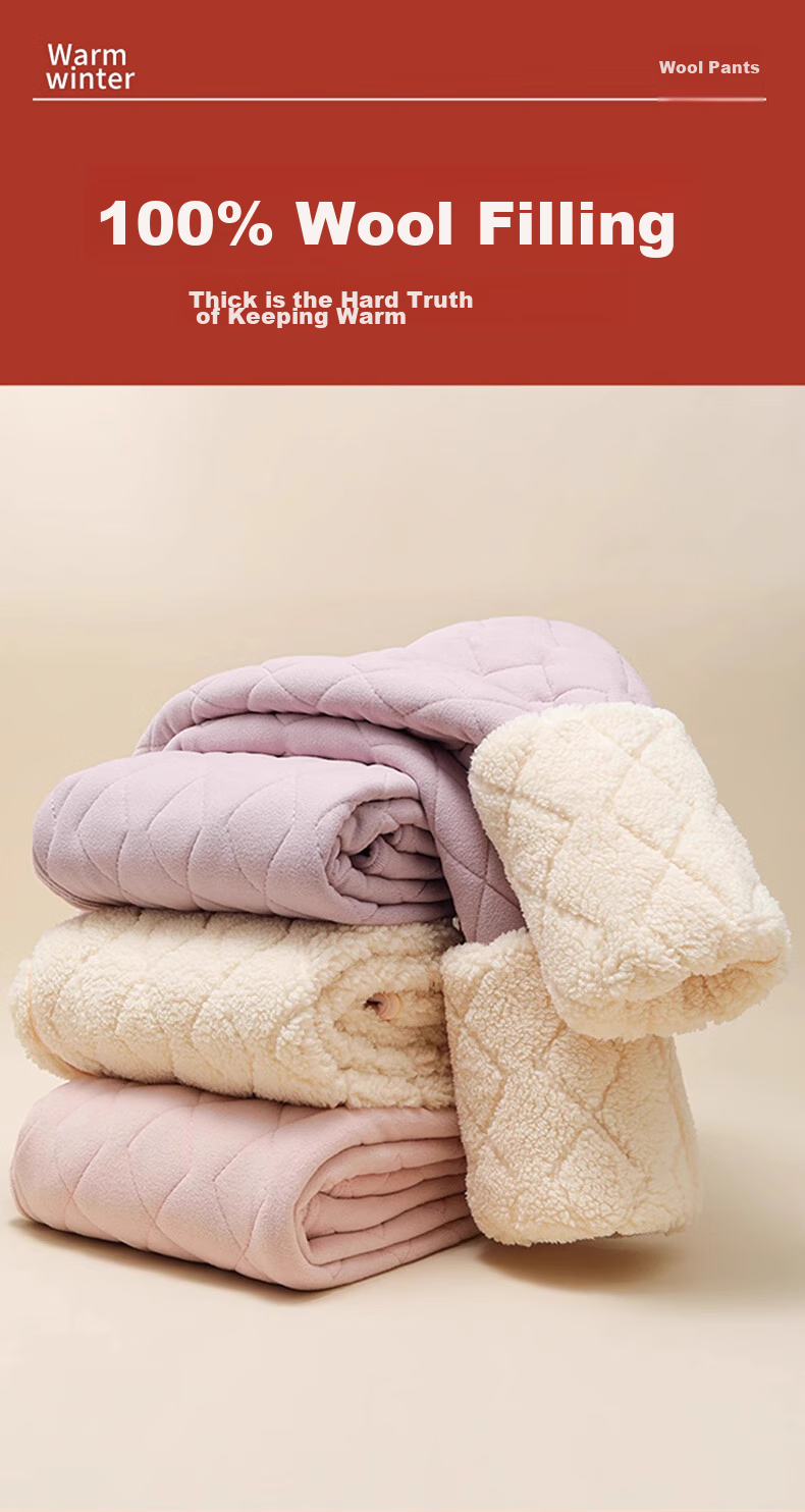 LangSha Autumn/Winter 2026 New Women's High-Waist Wool Thermal Pants with Fleece Lining, Thick Base Layer Trousers, Extra-Thick Lambswool Cotton Pants for Northeast China 3