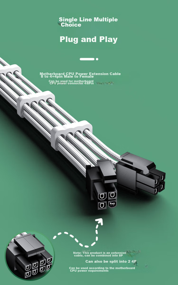 KELEPU Desktop Computer CPU Power Extension Cable, 8Pin to 4+4Pin Male And Female Extension Cord, White, 300mm 7